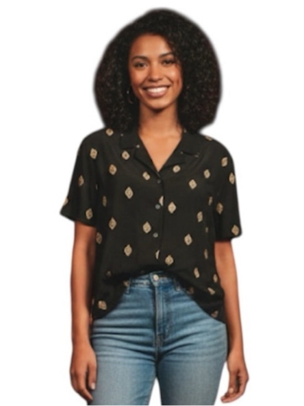 CLEO Petites Black Shirt with Gold Pattern